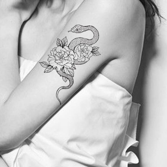 Floral Snake Serpent Fake Sleeve Tattoo - Picture 3 of 3
